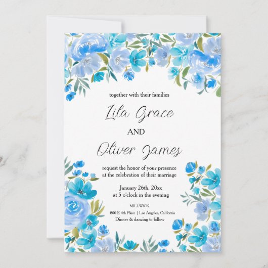 Elegant Wildflower Wedding Invitation Kaart (Voorkant)