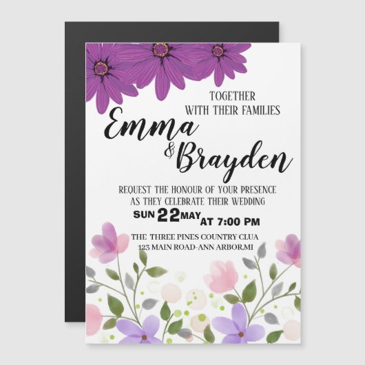 Elegant Wildflower Wedding Invitation Magnetische Uitnodiging (Voorkant / Achterkant)