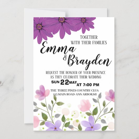 Elegant Wildflower Wedding Invitation Magnetische Uitnodiging (Voorkant)