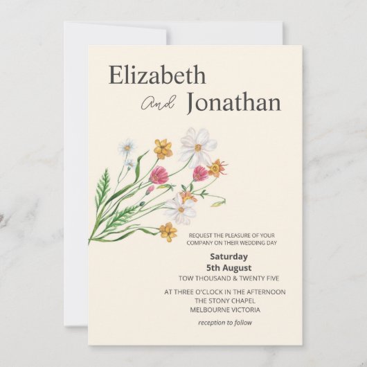 Elegant Wildflower Wedding Invite  Kaart (Voorkant)
