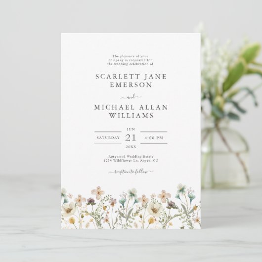 Elegant Wildflower Wedding Invitting Kaart (Staand voorkant)