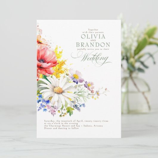 Elegant Wildflower Wedding Kaart (Staand voorkant)