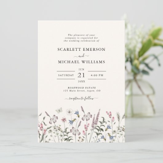 Elegant Wildflower Wedding Kaart (Staand voorkant)
