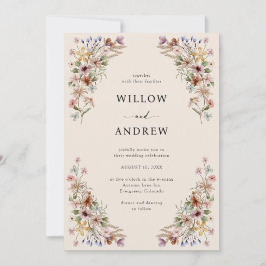 Elegant Wildflower Wedding Kaart (Voorkant)