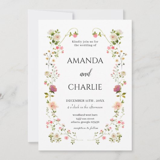 Elegant Wildflower Wedding Kaart (Voorkant)
