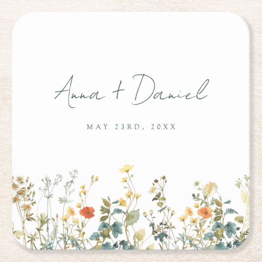 Elegant Wildflower Wedding Kartonnen Onderzetters (Voorkant)