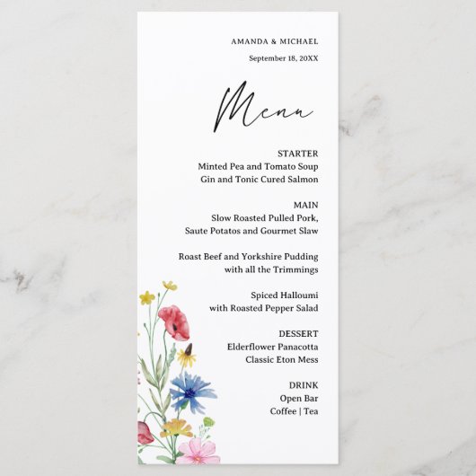 Elegant Wildflower Wedding Menu (Voorkant)