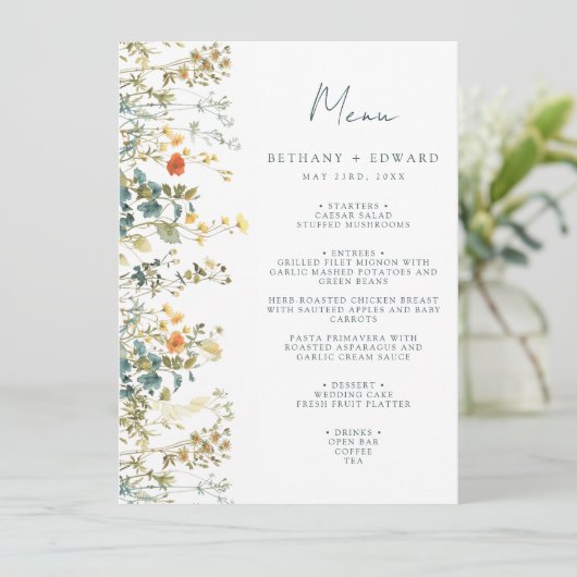 Elegant Wildflower Wedding Menu (Staand voorkant)