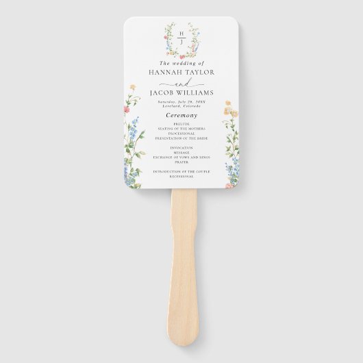 Elegant Wildflower Wedding Program Handwaaier (Voorkant)