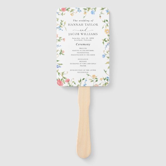 Elegant Wildflower Wedding Programma Handwaaier (Voorkant)