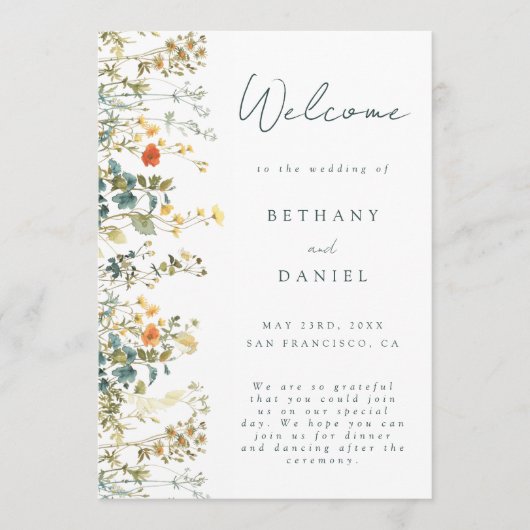 Elegant Wildflower Wedding Programmakaart (Voorkant)