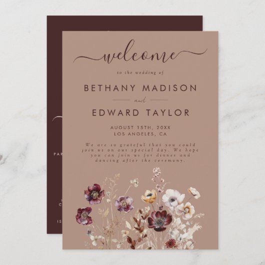 Elegant Wildflower Wedding Programmakaart (Voorkant / Achterkant)