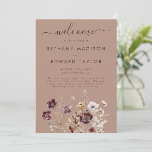 Elegant Wildflower Wedding Programmakaart (Staand voorkant)
