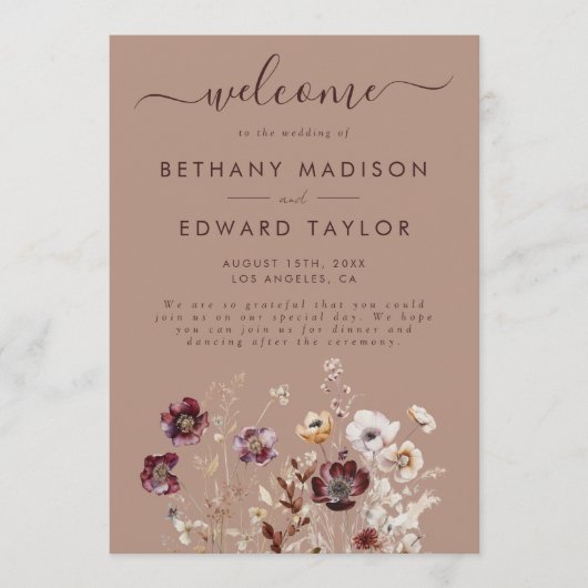 Elegant Wildflower Wedding Programmakaart (Voorkant)
