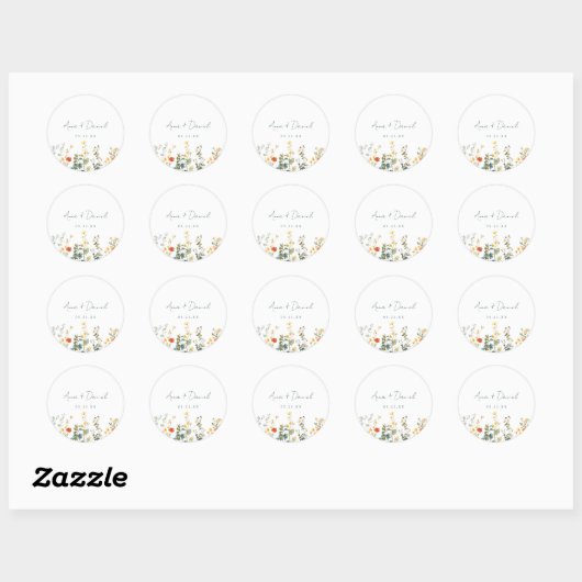 Elegant Wildflower Wedding Ronde Sticker (Vel)