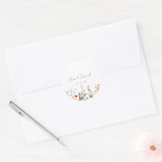 Elegant Wildflower Wedding Ronde Sticker (Envelop)