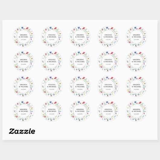 Elegant Wildflower Wedding Ronde Sticker (Vel)