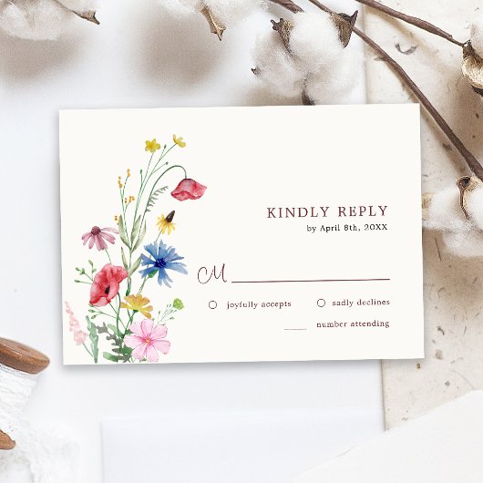 Elegant Wildflower Wedding RSVP Kaart