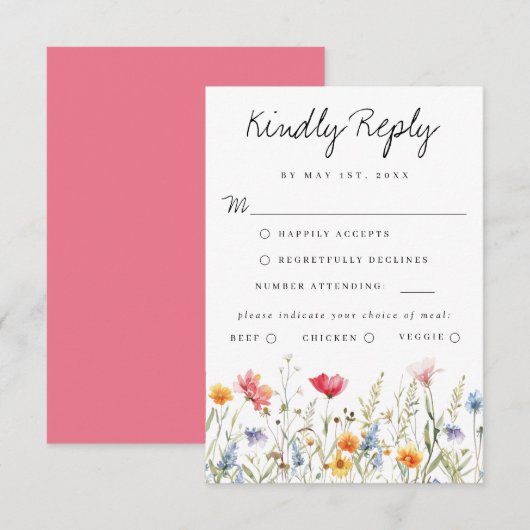 Elegant Wildflower Wedding RSVP Kaartje (Voorkant / Achterkant)