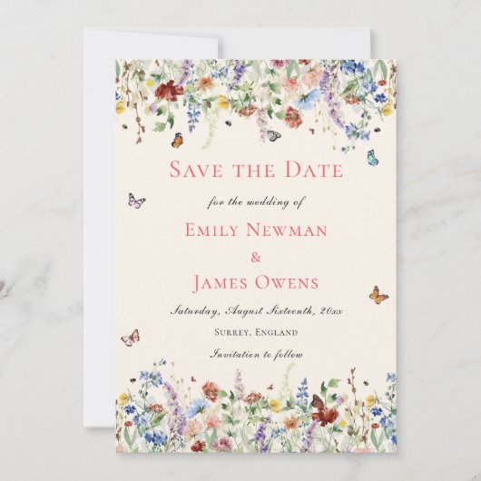 Elegant Wildflower Wedding Save The Date (Voorkant)