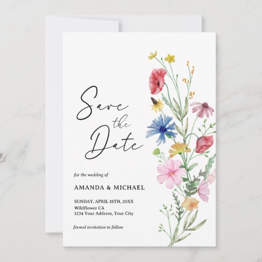 Elegant Wildflower Wedding Save The Date (Voorkant)