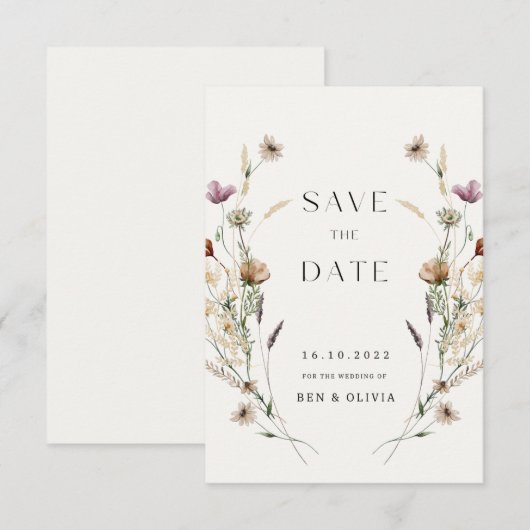 Elegant Wildflower Wedding Save the Date Kaarten (Voorkant / Achterkant)