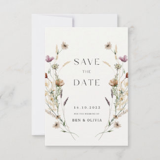 Elegant Wildflower Wedding Save the Date Kaarten