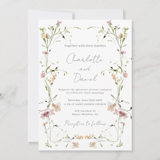 Elegant Wildflower Wedding-uitnodiging Kaart (Voorkant)