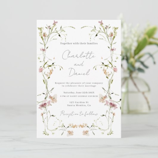 Elegant Wildflower Wedding-uitnodiging Kaart (Staand voorkant)