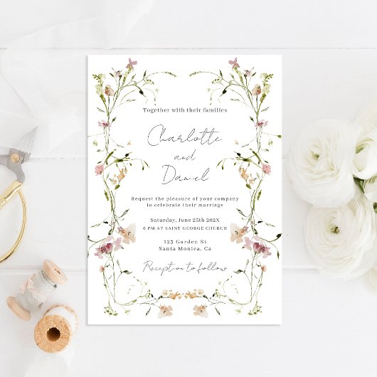Elegant Wildflower Wedding-uitnodiging Kaart
