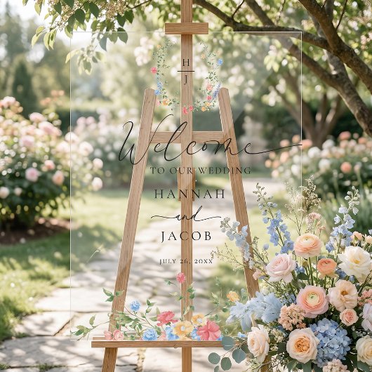 Elegant Wildflower Wedding Welcome Sign Acryl Bord