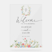 Elegant Wildflower Wedding Welcome Sign Acryl Bord (Voorkant)