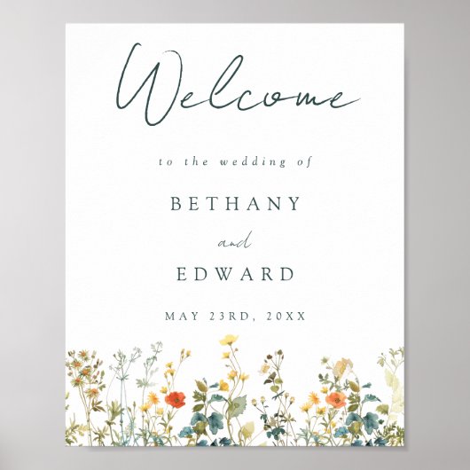 Elegant Wildflower Wedding Welkom Poster (Voorkant)
