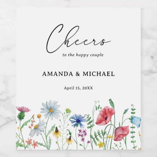 Elegant Wildflower Wedding Wijn Etiket (Enkel label)