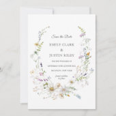 Elegant Wildflower White Save the Date Bruiloft Kaart (Voorkant)
