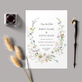 Elegant Wildflower White Save the Date Bruiloft Kaart
