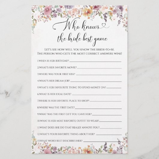 Elegant Wildflower Wie kent de bruid beste spel (Voorkant)