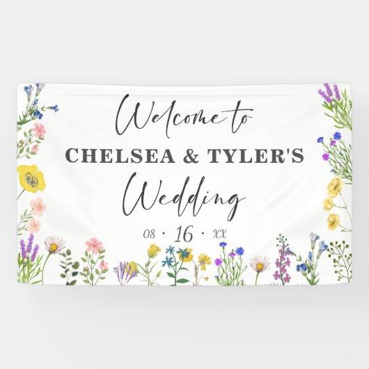 Elegant Wildflower  Wilde Floral Wedding Spandoek (Horizontaal)