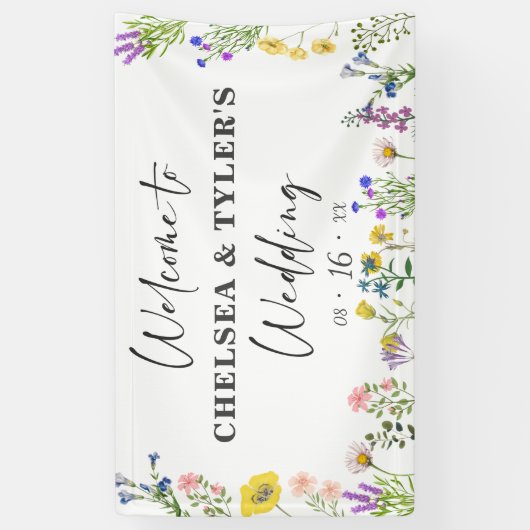 Elegant Wildflower  Wilde Floral Wedding Spandoek (Verticaal)