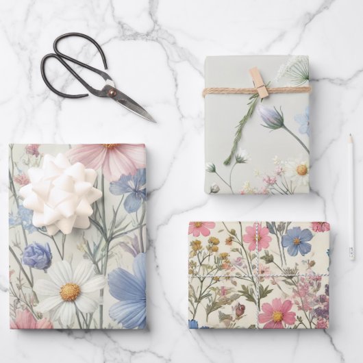 Elegant Wildflower Wrapping Paper Set – Pakket van (Voorkant)