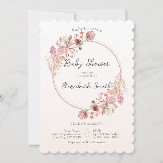 Elegant Wildflower Wreath Baby Shower Invitation Kaart (Voorkant)