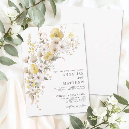 Elegant Wildflower Yellow Floral Wedding Kaart