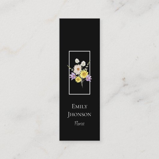 Elegant Wildflower Zwart Mini Visitekaartje (Voorkant)