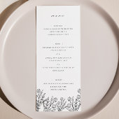 Elegant Wildflower Zwart Wit Bruiloft Diner Menu