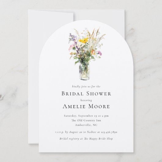Elegant Wildflowers Mason Jar Bridal Shower Kaart (Voorkant)
