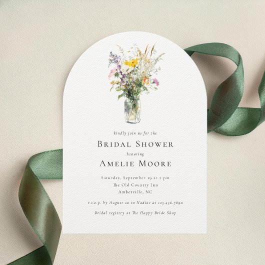 Elegant Wildflowers Mason Jar Bridal Shower Kaart