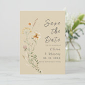 Elegant Wildflowers Neutral Beige Foto Herfst Save The Date (Staand voorkant)