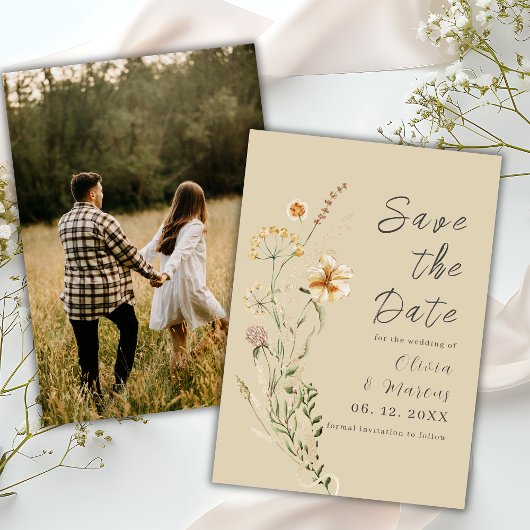 Elegant Wildflowers Neutral Beige Foto Herfst Save The Date