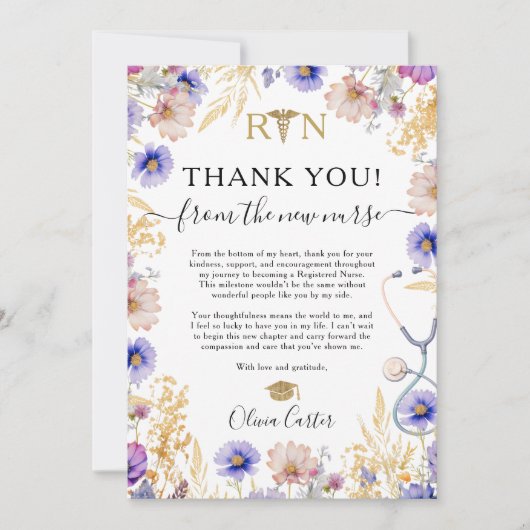 Elegant Wildflowers RN Nurse Afstuderen Bedankt (Voorkant)