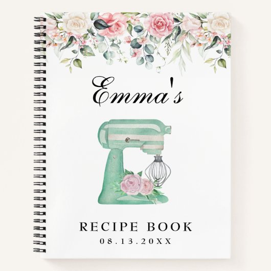Elegant Wildflowers Roze Blauwgroen Receptenboek Notitieboek (Voorkant)